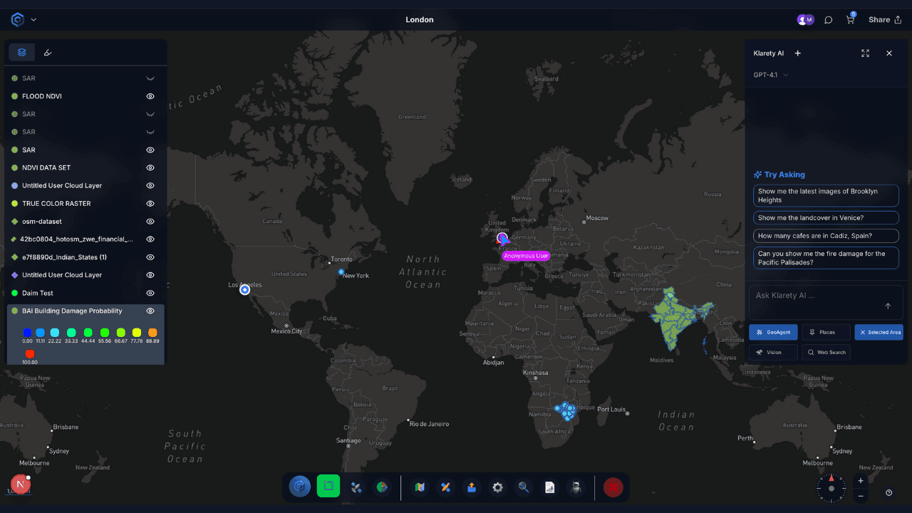 Global portfolio view with layered site data across locations