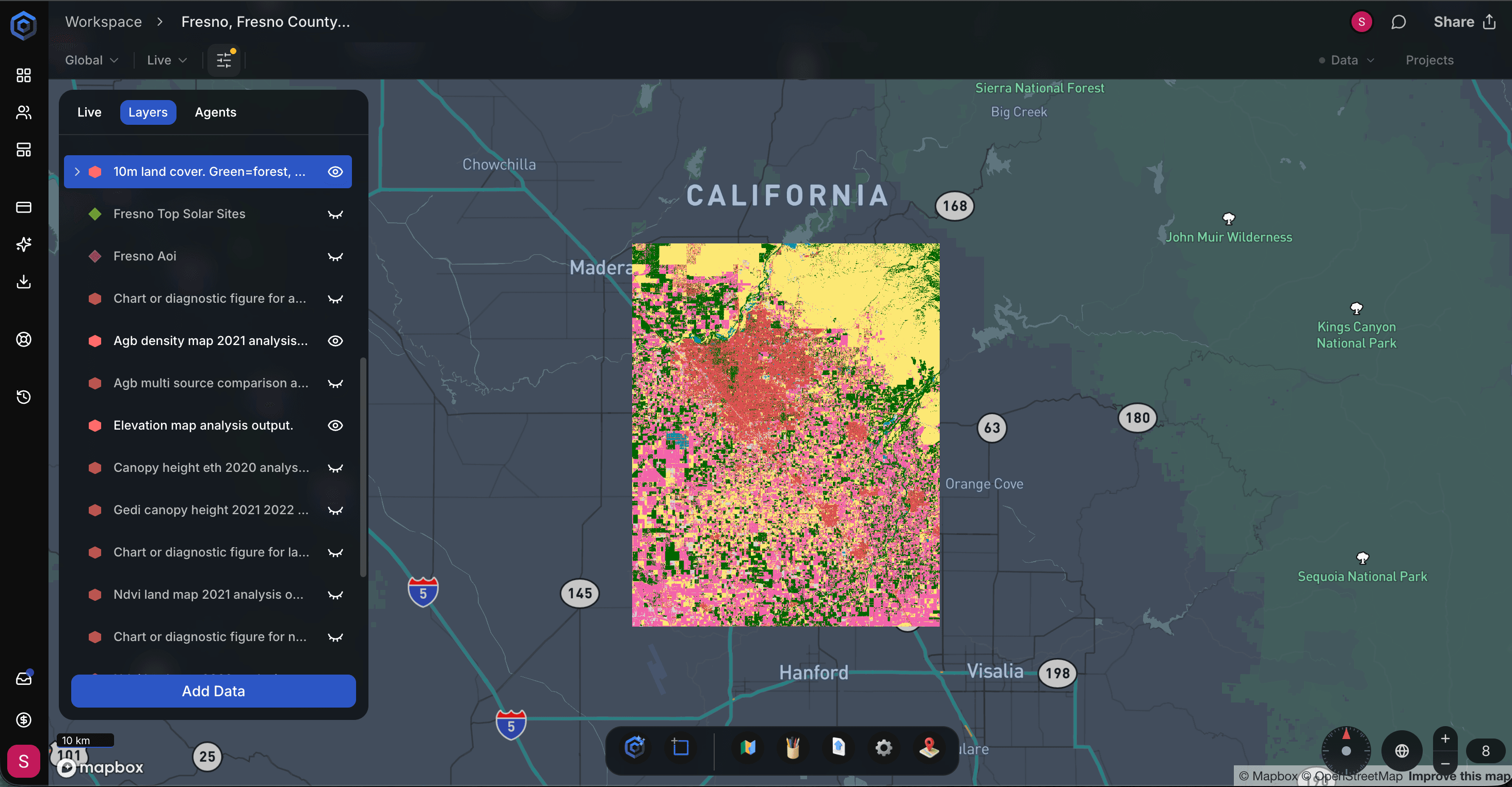 Klarety map workspace with AI-assisted solar site analysis in Fresno, California