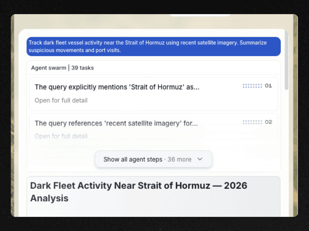 Klarety AI agent swarm breaking a complex request into coordinated tasks