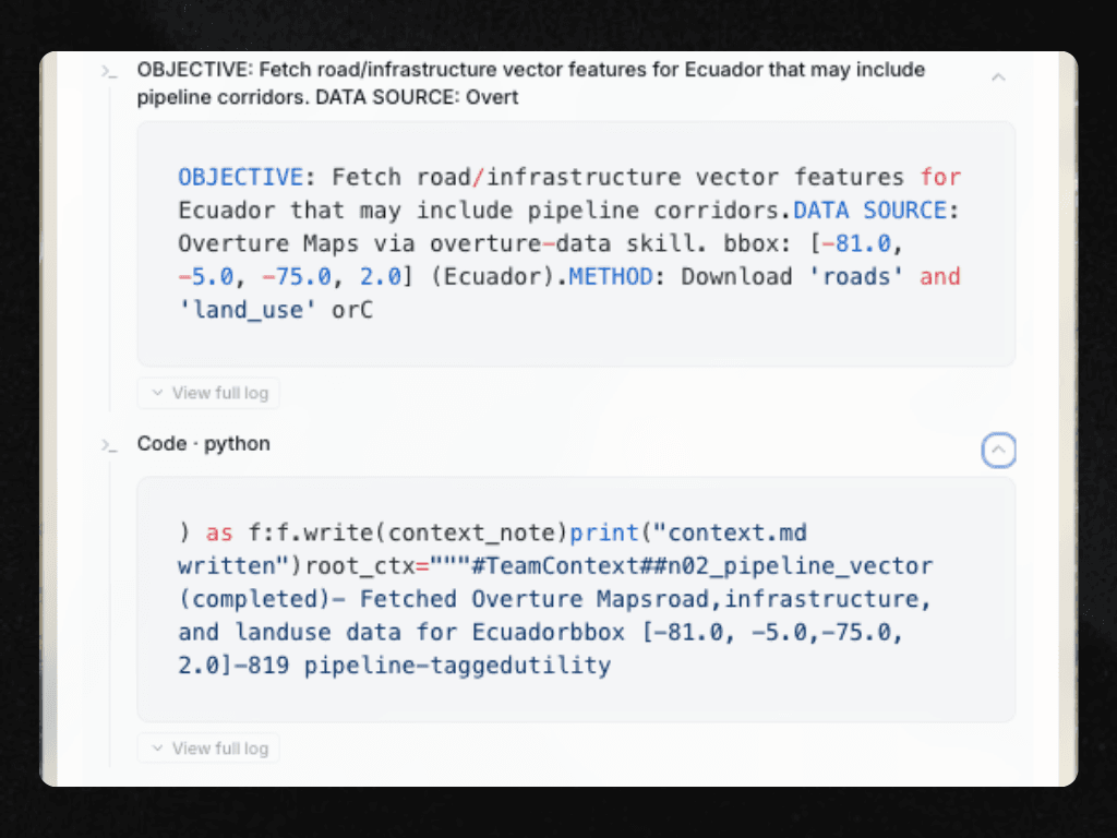 Klarety AI writing and running Python code against real geospatial data