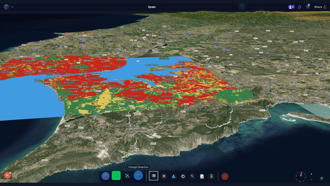 Land cover classification layered over terrain in the Klarety map workspace