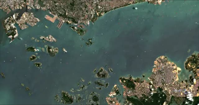 Satellite view of shipping activity near Singapore Port